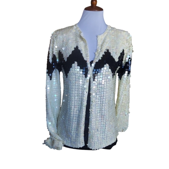 Vintage JoAnn Bryant Black White Sequined Cardigan Sweater 1960s - Picture 16 of 16